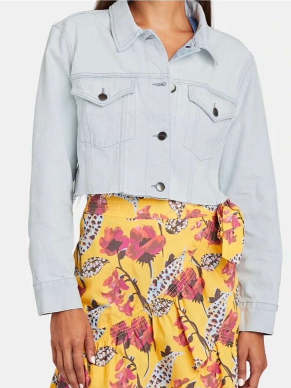 FRAME DENIM Light Blue Denim Crop Jacket Size XL